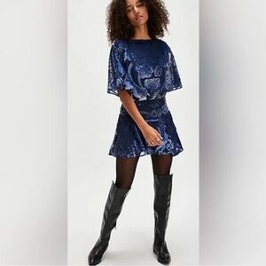 Free People Manuka Burnout Velvet Mini Dress - Navy Combo NWT Size M